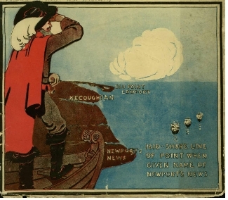 This image, obtained from the Newport News Public Library, depicts the Newport News shoreline during the early 1600s. Intro.svg