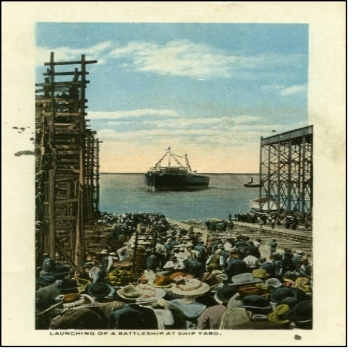 Collis P. Huntington established the Newport News Shipbuilding and Drydock Co. in 1886 to repair ships servicing this transportation hub. Pictured is the
launching of a battleship in 1917.
Source: Newport News Public Library History Growth 2.svg