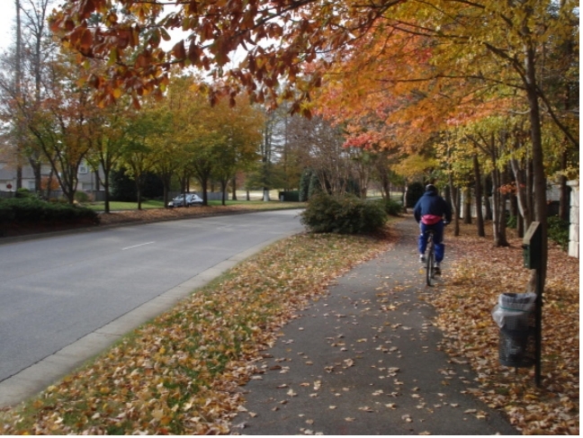 Safe and pleasant bicycle and
pedestrian transportation options are desired. Kiln Creek Ped Bike Trail.svg
