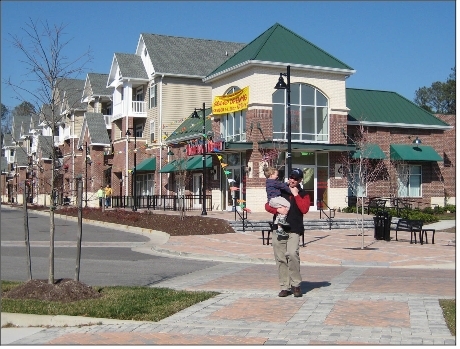 An updated dvelopment review process
is needed to ensure that new infill development is compatible with and connected to its surroundings. The Villages of Stoney Run is a good example of compatible infill with good aesthetics. Compatible Infill.svg